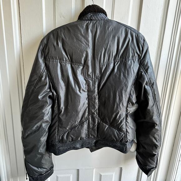 Roberto Cavalli Embossed Leather Trim Down Bomber Puffer Coat - Picture 7 of 12